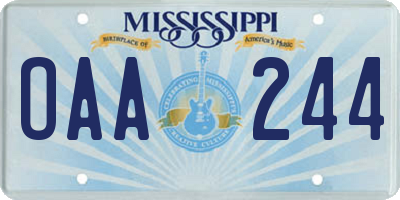 MS license plate OAA244