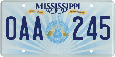 MS license plate OAA245