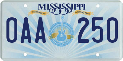 MS license plate OAA250