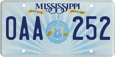 MS license plate OAA252