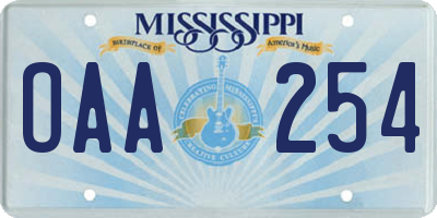 MS license plate OAA254