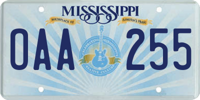 MS license plate OAA255