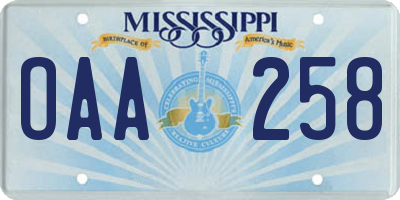 MS license plate OAA258