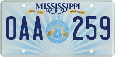 MS license plate OAA259