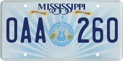 MS license plate OAA260