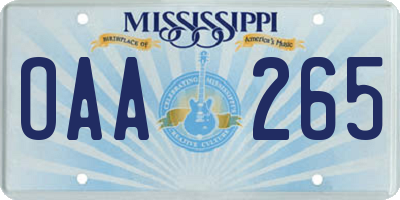 MS license plate OAA265