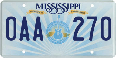 MS license plate OAA270