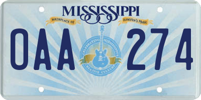MS license plate OAA274