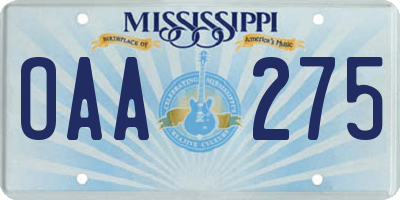 MS license plate OAA275