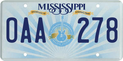 MS license plate OAA278
