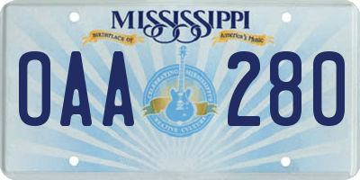 MS license plate OAA280
