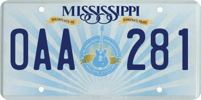 MS license plate OAA281