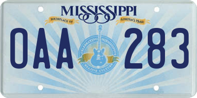 MS license plate OAA283