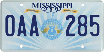 MS license plate OAA285
