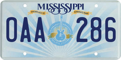 MS license plate OAA286