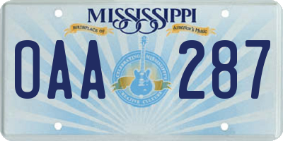 MS license plate OAA287