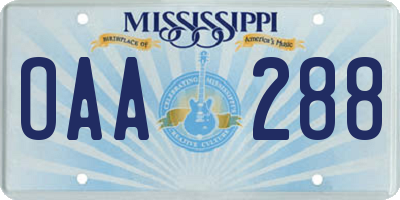MS license plate OAA288