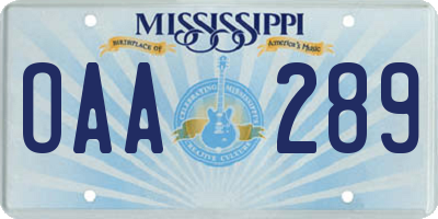 MS license plate OAA289