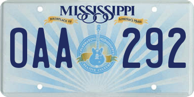 MS license plate OAA292