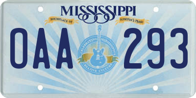 MS license plate OAA293