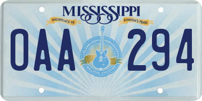 MS license plate OAA294