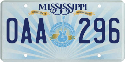 MS license plate OAA296