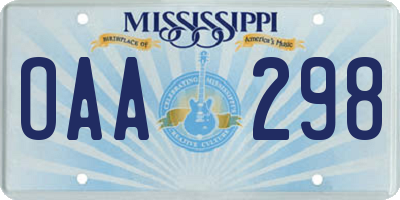 MS license plate OAA298
