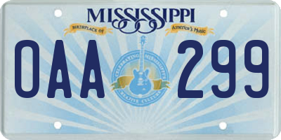 MS license plate OAA299