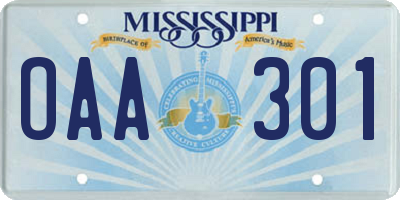 MS license plate OAA301