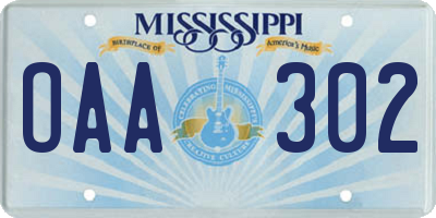 MS license plate OAA302