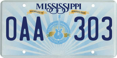 MS license plate OAA303