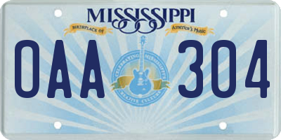 MS license plate OAA304
