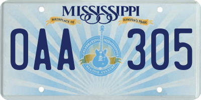 MS license plate OAA305