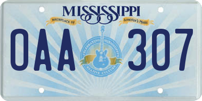 MS license plate OAA307