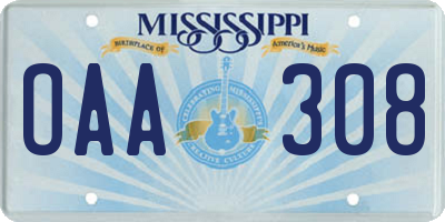 MS license plate OAA308