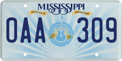 MS license plate OAA309