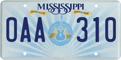 MS license plate OAA310