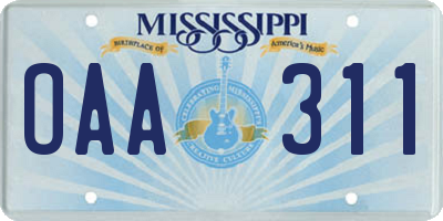 MS license plate OAA311