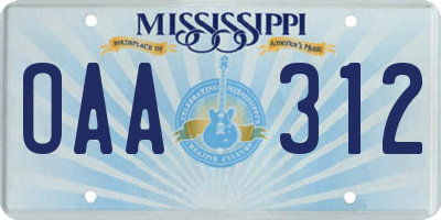 MS license plate OAA312