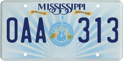 MS license plate OAA313