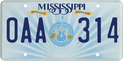 MS license plate OAA314
