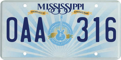 MS license plate OAA316