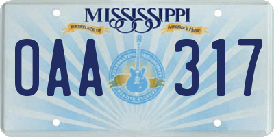 MS license plate OAA317