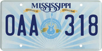 MS license plate OAA318