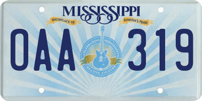 MS license plate OAA319