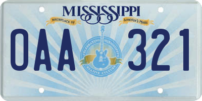 MS license plate OAA321