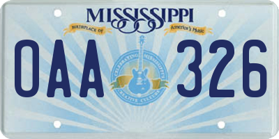 MS license plate OAA326