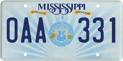MS license plate OAA331