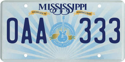 MS license plate OAA333