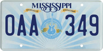 MS license plate OAA349